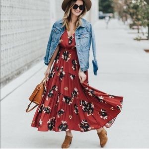 Free People All I Need Boho All-season Floral Tiered TieWaist V-neck Maxi Dress